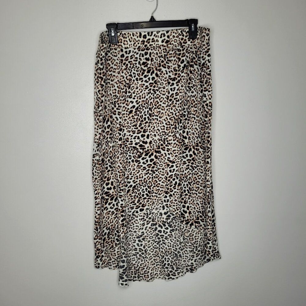 I.N. Studio brown black animal print high low pull on midi classic artsy skirt